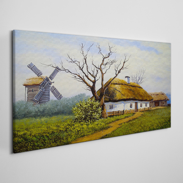 Obraz Canvas Vidiecka scenéria s veterným mlynom
