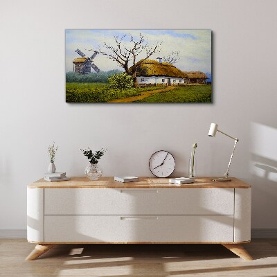 Obraz Canvas Vidiecka scenéria s veterným mlynom