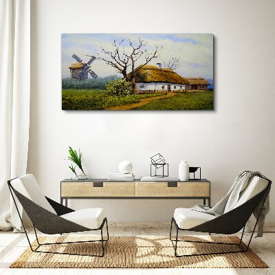 Obraz Canvas Vidiecka scenéria s veterným mlynom