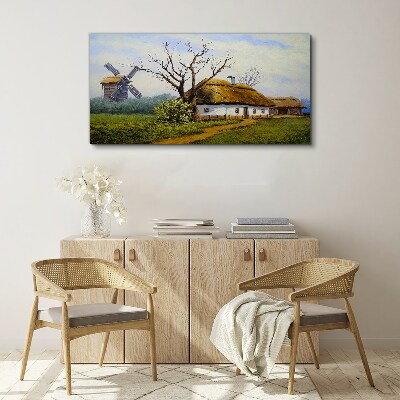 Obraz Canvas Vidiecka scenéria s veterným mlynom