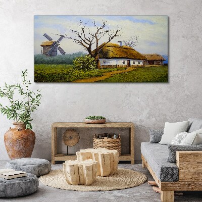Obraz Canvas Vidiecka scenéria s veterným mlynom