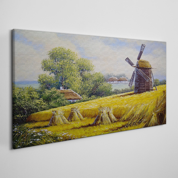 Obraz Canvas Vidiecka krajina s veterným mlynom