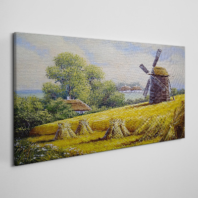 Obraz Canvas Vidiecka krajina s veterným mlynom
