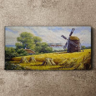 Obraz Canvas Vidiecka krajina s veterným mlynom