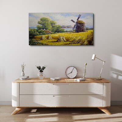 Obraz Canvas Vidiecka krajina s veterným mlynom