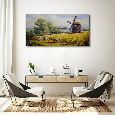 Obraz Canvas Vidiecka krajina s veterným mlynom
