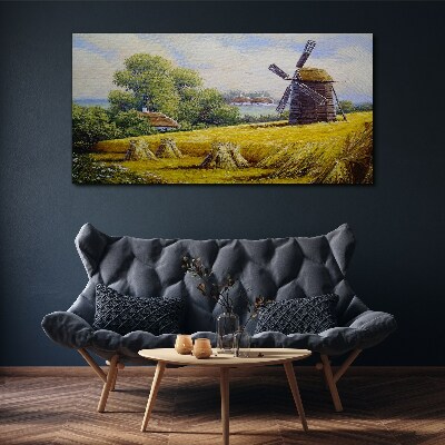 Obraz Canvas Vidiecka krajina s veterným mlynom