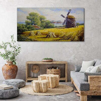 Obraz Canvas Vidiecka krajina s veterným mlynom