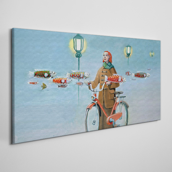Obraz Canvas Maľovanie žien na bicykli hmla