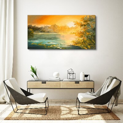 Obraz canvas Zlatá hodina na rieke