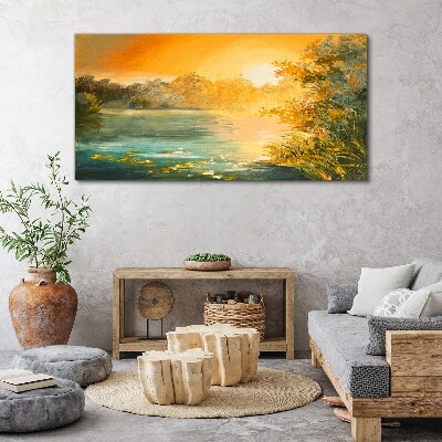 Obraz canvas Zlatá hodina na rieke