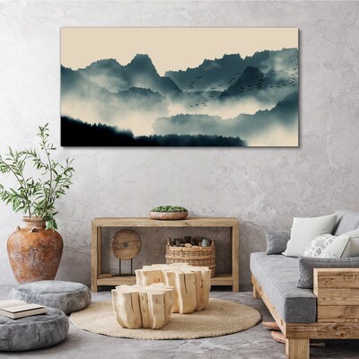 Obraz Canvas Zahmlená horská krajina s vtákmi