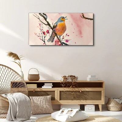 Obraz canvas vetva kvety zvieracie vták