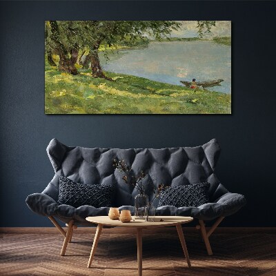 Obraz Canvas Maľovanie lodí jazero strom