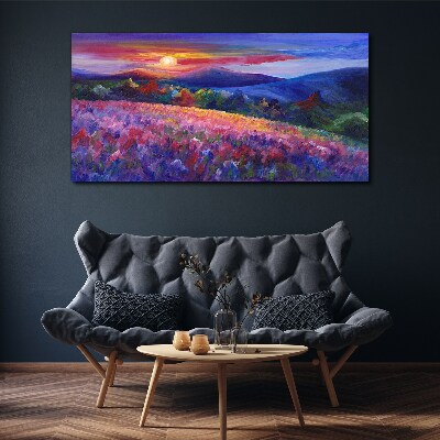 Obraz Canvas Maľovanie hory lúka