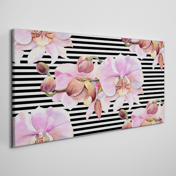 Obraz Canvas Orchidey na pozadí čiernych pruhov