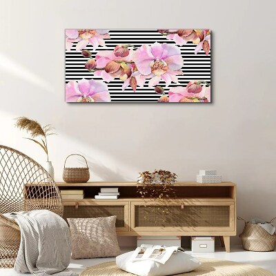 Obraz Canvas Orchidey na pozadí čiernych pruhov