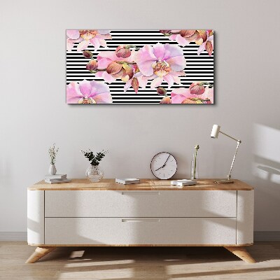 Obraz Canvas Orchidey na pozadí čiernych pruhov