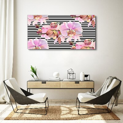 Obraz Canvas Orchidey na pozadí čiernych pruhov