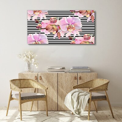 Obraz Canvas Orchidey na pozadí čiernych pruhov