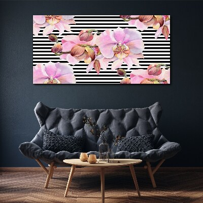Obraz Canvas Orchidey na pozadí čiernych pruhov