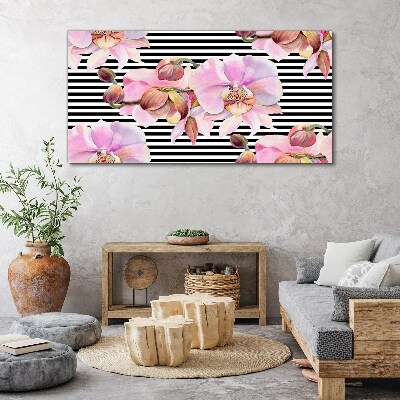 Obraz Canvas Orchidey na pozadí čiernych pruhov