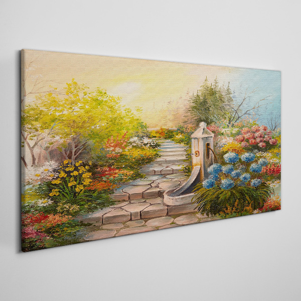 Obraz canvas Kvetinová záhrada s fontánou
