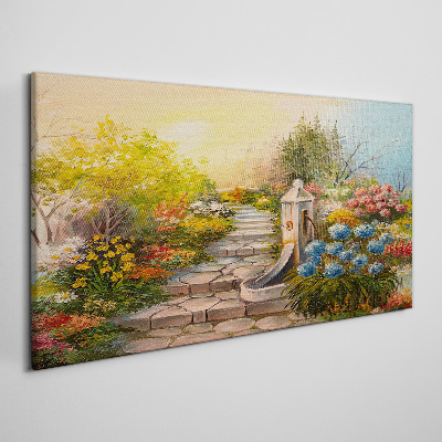 Obraz canvas Kvetinová záhrada s fontánou