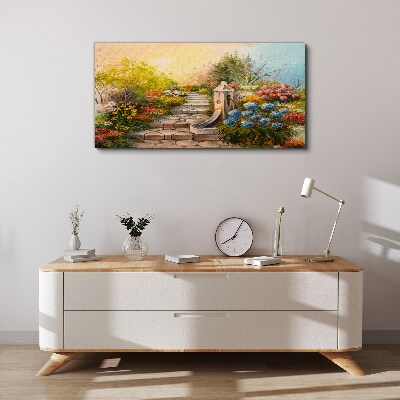 Obraz canvas Kvetinová záhrada s fontánou