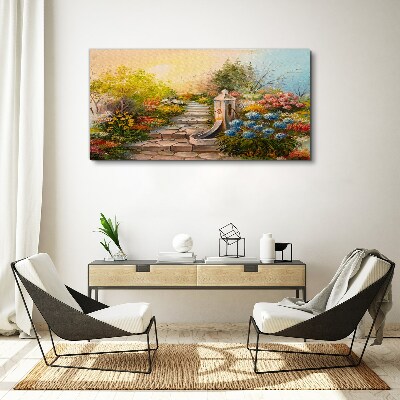 Obraz canvas Kvetinová záhrada s fontánou