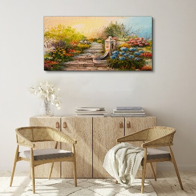 Obraz canvas Kvetinová záhrada s fontánou