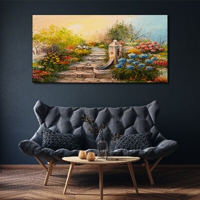 Obraz canvas Kvetinová záhrada s fontánou