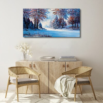 Obraz Canvas Maľovanie zimnej lesné stromy