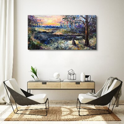 Obraz Canvas Západ slnka nad jazerom