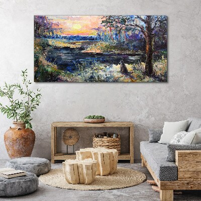 Obraz Canvas Západ slnka nad jazerom