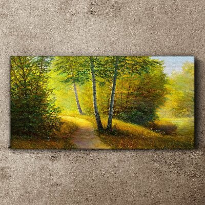 Obraz Canvas Maľovanie lesných stromov cesta