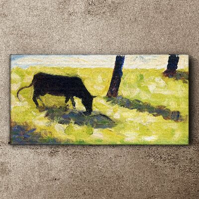Obraz Canvas Čierna krava v seuratové lúke