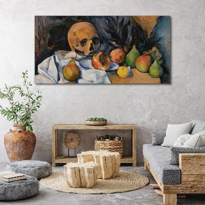 Obraz Canvas Zátišie s lebkou a ovocím