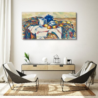Obraz Canvas Zátišie s modrou kanvicou