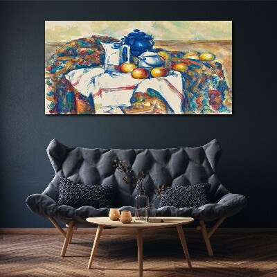 Obraz Canvas Zátišie s modrou kanvicou