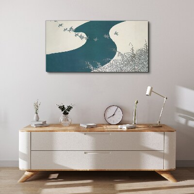 Obraz Canvas Pokojná rieka s odlietajúcimi vtákmi