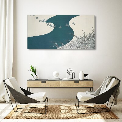 Obraz Canvas Pokojná rieka s odlietajúcimi vtákmi