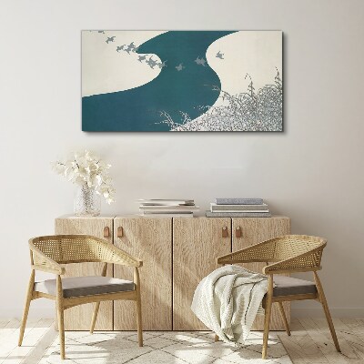 Obraz Canvas Pokojná rieka s odlietajúcimi vtákmi