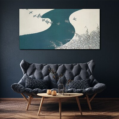 Obraz Canvas Pokojná rieka s odlietajúcimi vtákmi