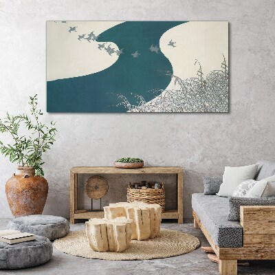 Obraz Canvas Pokojná rieka s odlietajúcimi vtákmi