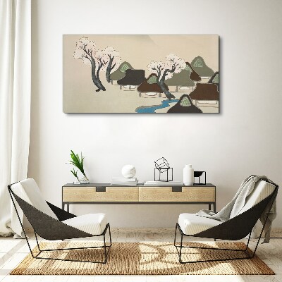 Obraz Canvas Pokojná krajina s domami a stromami