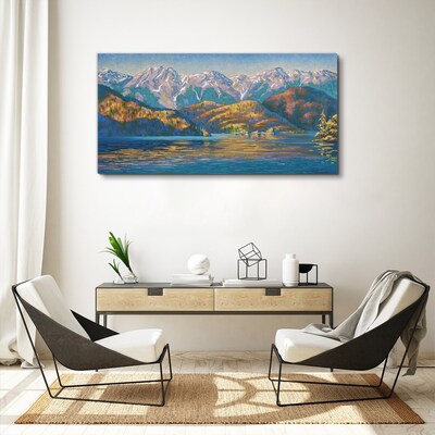 Obraz Canvas Maľovanie hory jazero