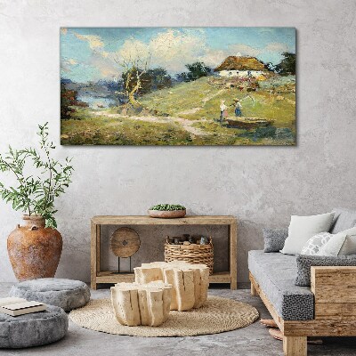 Obraz Canvas Maľovanie dediny voľne žijúcich živočíchov
