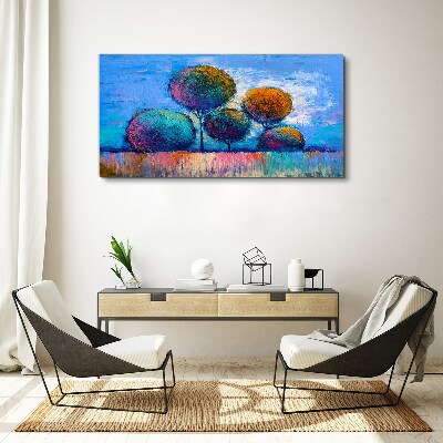 Obraz Canvas Farebné stromy na modrom pozadí