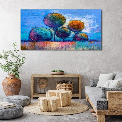 Obraz Canvas Farebné stromy na modrom pozadí
